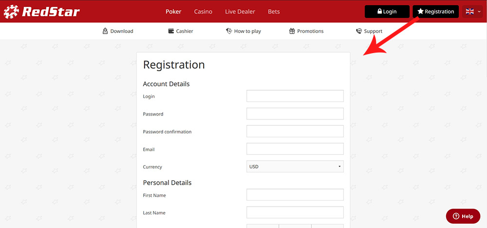 RedStar Poker registration process